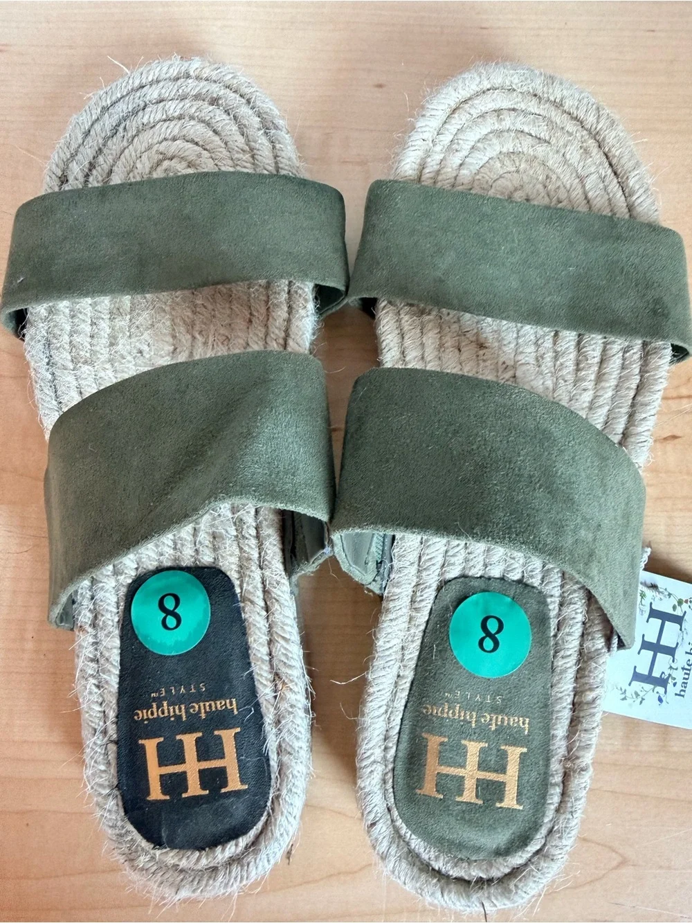 Haute Hippie Nori olive green suede double-strap espadrille sandals